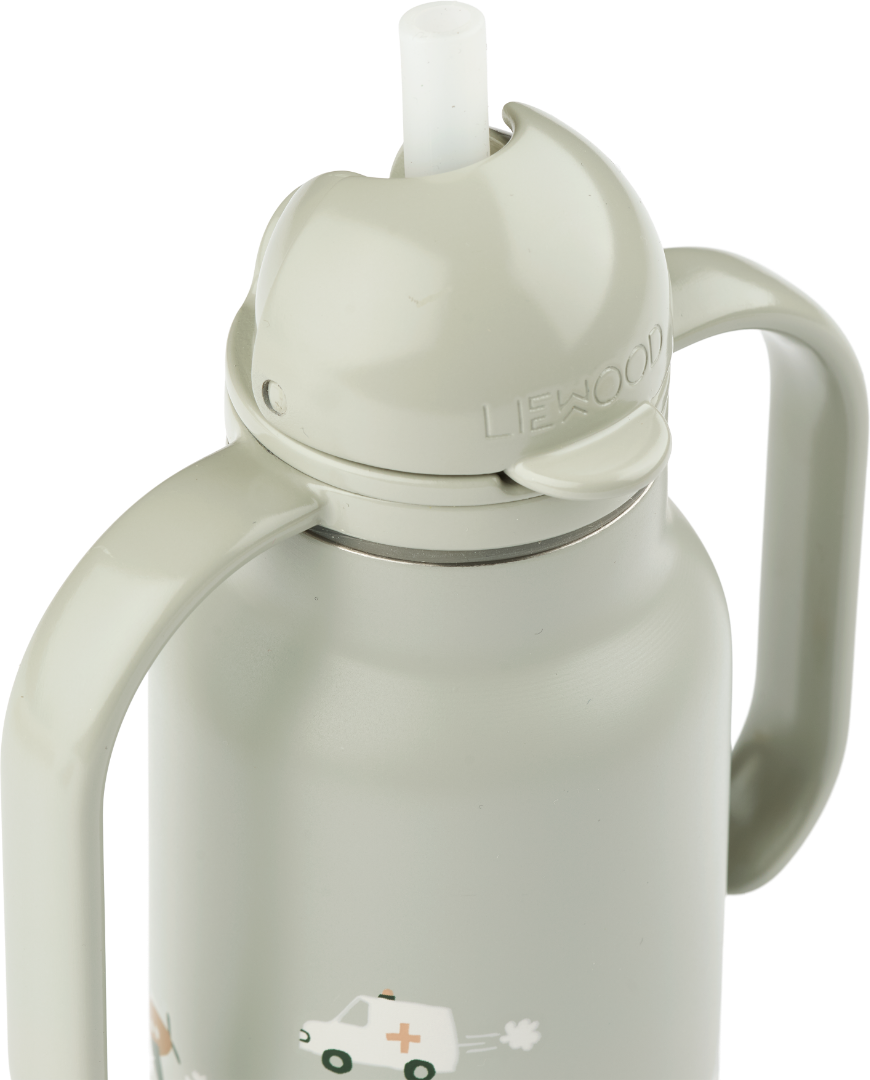 Sticla pentru apa cu pai - Kimmie Vehicles/Dove blue - Liewood