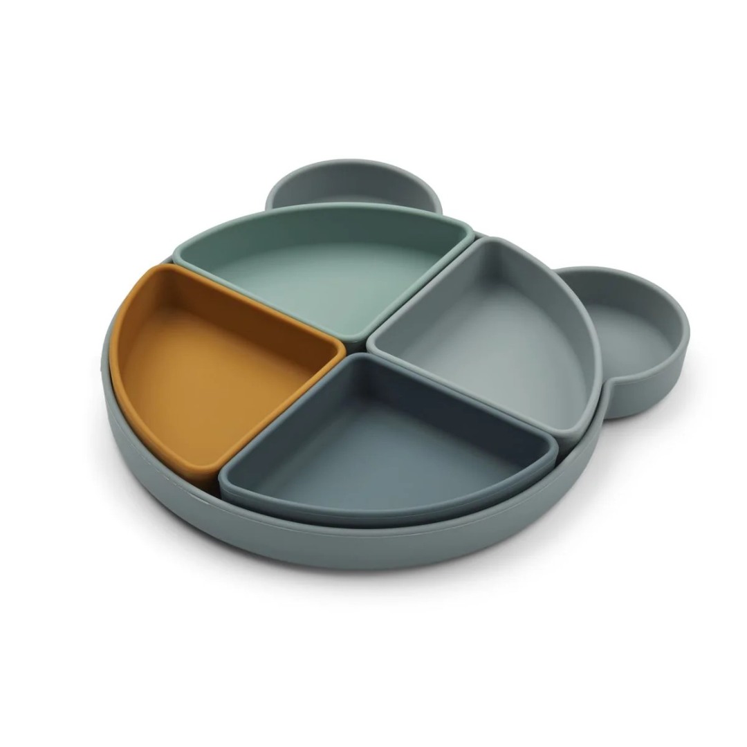 Farfurie compartimentata din silicon - Mr Bear Blue Fog Multi Mix - Liewood
