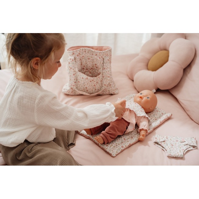 Geanta de maternitate cu accesorii pentru papusi - Soft Flowers - Little Dutch