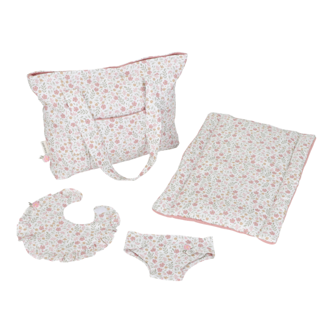 Geanta de maternitate cu accesorii pentru papusi - Soft Flowers - Little Dutch