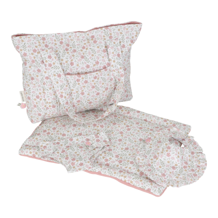 Geanta de maternitate cu accesorii pentru papusi - Soft Flowers - Little Dutch