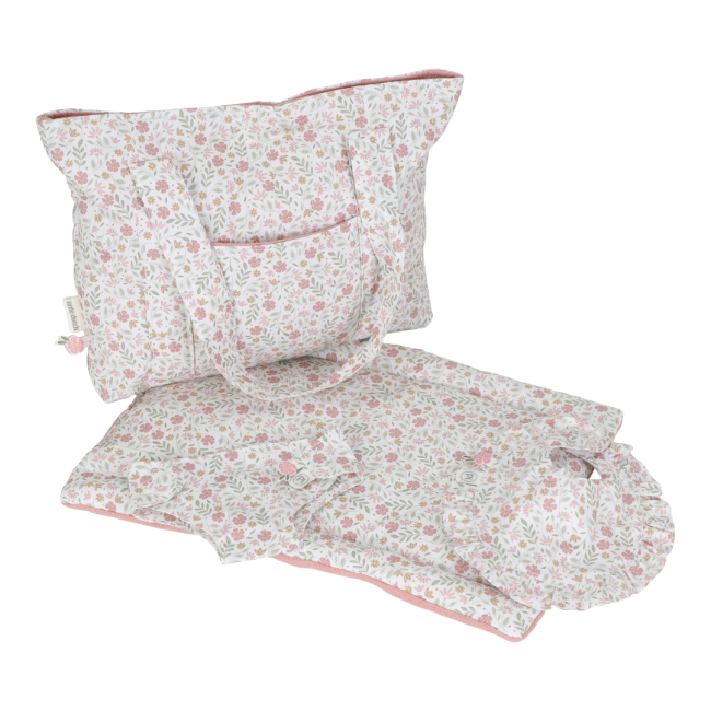Geanta de maternitate cu accesorii pentru papusi - Soft Flowers - Little Dutch