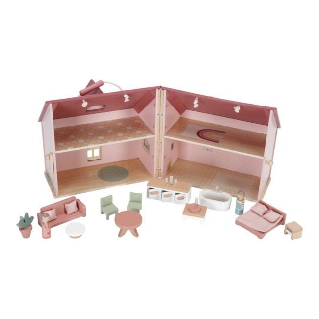 Casuta de papusi portabila din lemn FSC cu mobilier - Little Dutch Casuta de papusi portabila din lemn FSC cu mobilier - Little Dutch