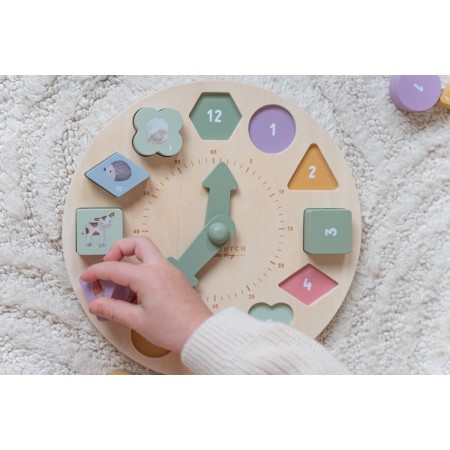 Puzzle 3D din lemn cu ceas - Little Farm - Little Dutch