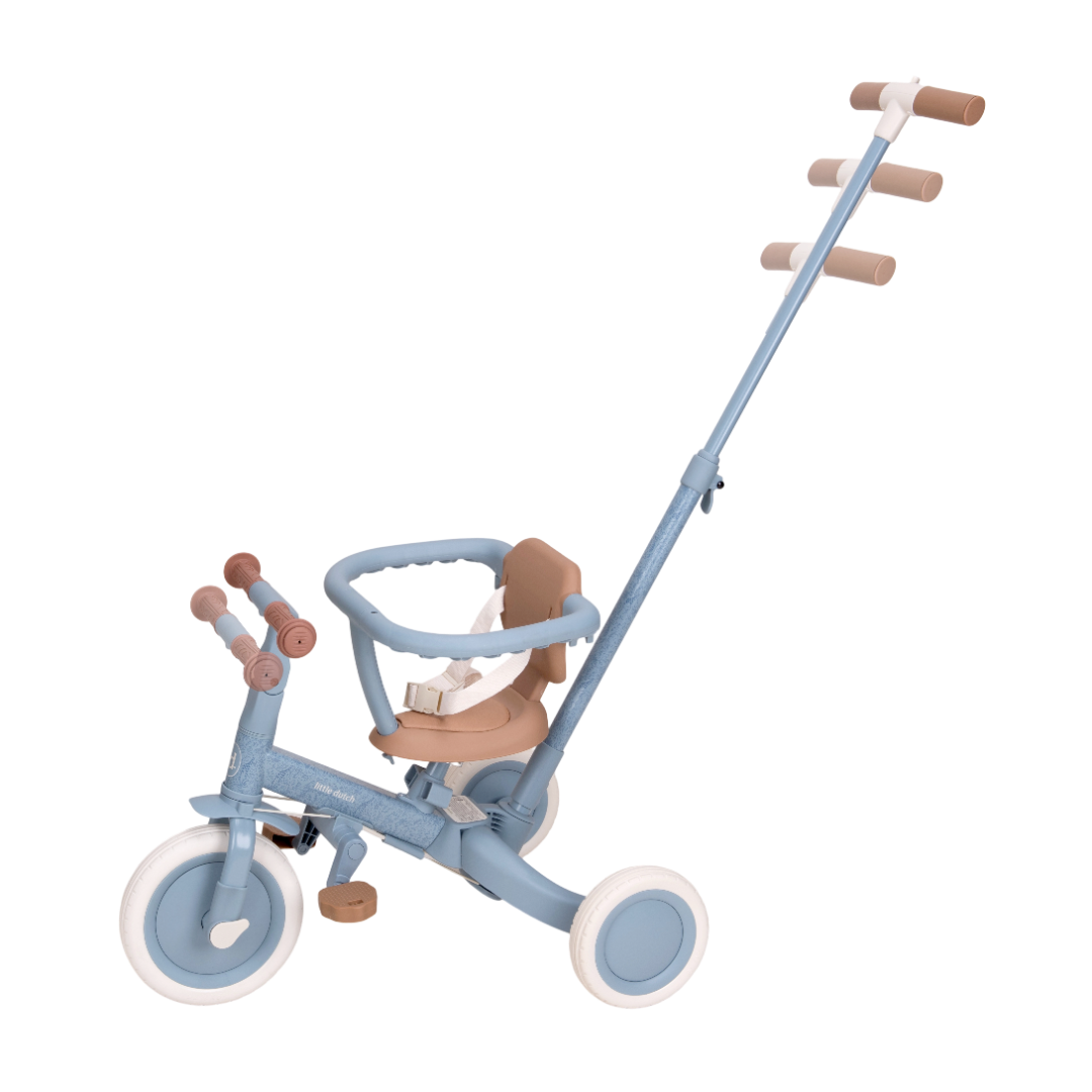 Tricicleta 4 in 1 cu bara de impingere - Blue - Little Dutch