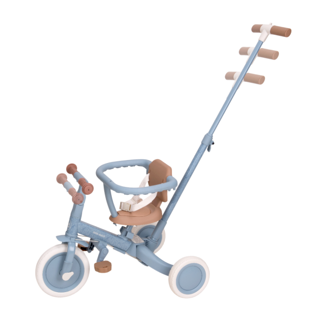 Tricicleta 4 in 1 cu bara de impingere - Blue - Little Dutch