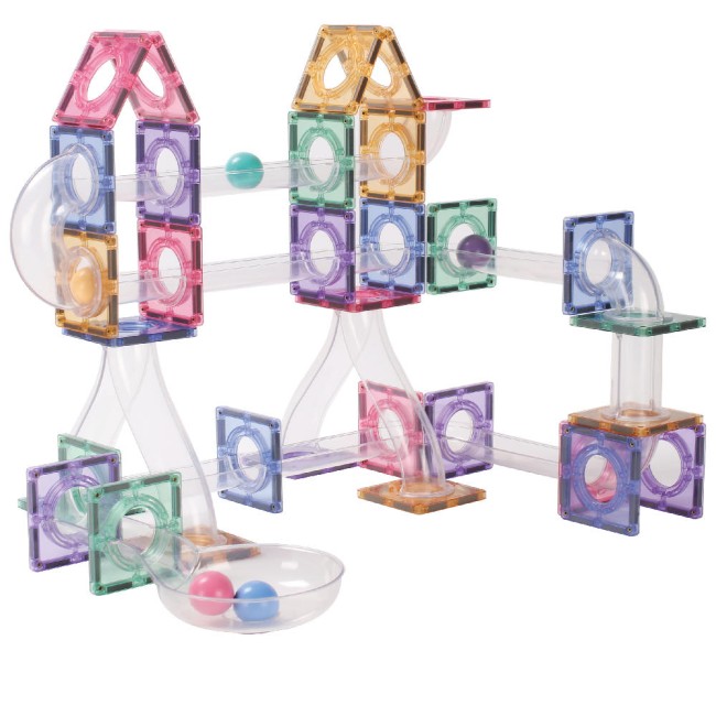 Set de constructie magnetic - Ball Run Clever Pack Pastel - 110 piese - Cleverclixx