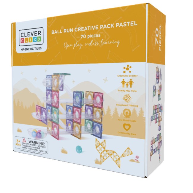 Set de constructie magnetic - Ball Run Creative Pack Pastel - 70 de piese - Cleverclixx