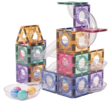 Set de constructie magnetic - Ball Run Creative Pack Pastel - 70 de piese - Cleverclixx Set de constructie magnetic - Ball Run Creative Pack Pastel - 70 de piese - Cleverclixx