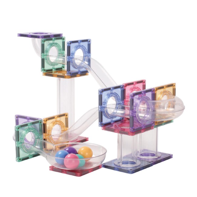 Set de constructie magnetic - Ball Run Creative Pack Pastel - 70 de piese - Cleverclixx