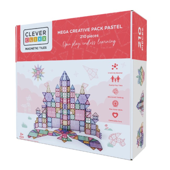 Set de constructie magnetic - Mega Creative Pack Pastel - 210 piese - Cleverclixx