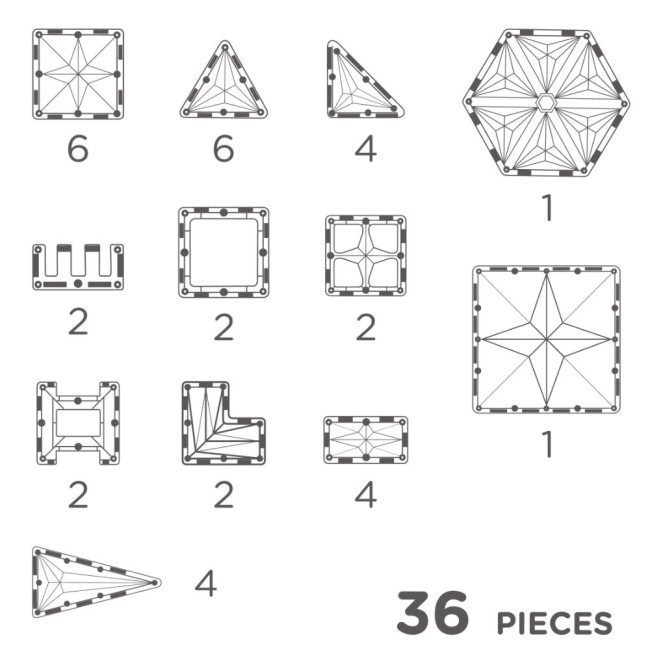 Set de constructie magnetic - Petite Pack Pastel - 36 de piese - Cleverclixx