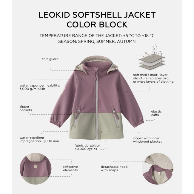 Jacheta Softshell Color Block - Minnow Pink - Leokid