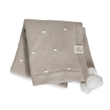 Patura din bumbac - crem cu pompoane albe - 80 x 100 cm - Effiki Patura din bumbac - crem cu pompoane albe - 80 x 100 cm - Effiki