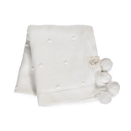 Patura din bumbac - cream cu pompoane cream - 80 x 100 cm - Effiki