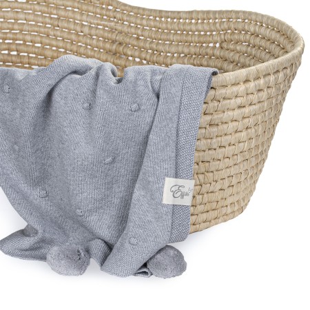 Patura din bumbac-  gri cu pompoane gri - 80 x 100 cm - Effiki