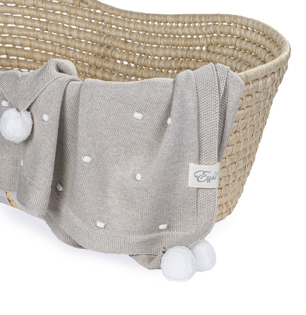 Patura din bumbac - crem cu pompoane albe - 80 x 100 cm - Effiki