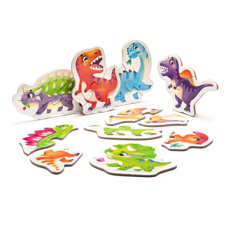 Puzzle pentru bebelusi - Dinozauri fericiti - 16 piese - Puzzlika Puzzle pentru bebelusi - Dinozauri fericiti - 16 piese - Puzzlika